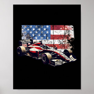 Affiche Voiture de course automobile vintage drapeau améri