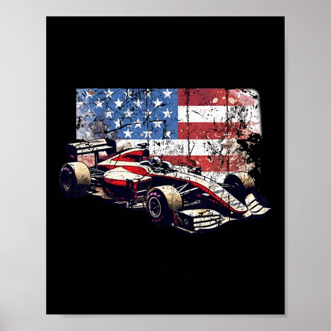 Affiche Voiture de course automobile vintage drapeau améri (Devant)