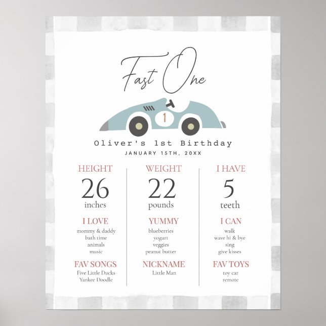 Affiche Voiture de course bleue Fast One pour le jalon du  (Devant)