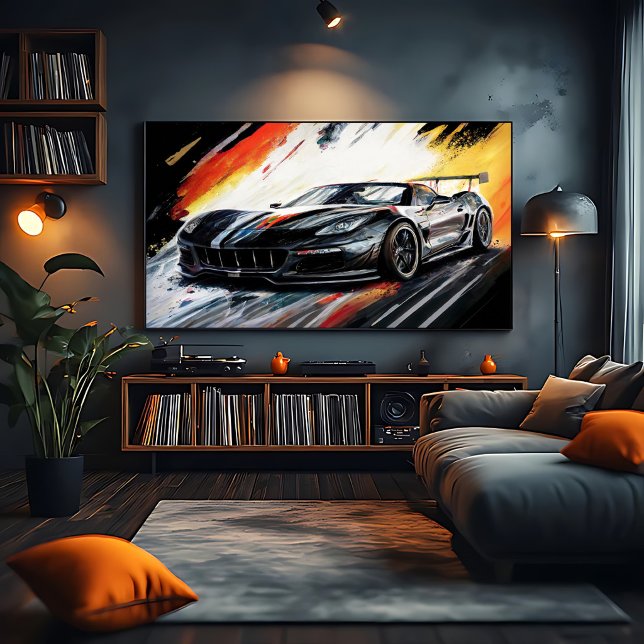 Affiche Voiture de course noire dynamique Abstrait peint (Créateur téléchargé)