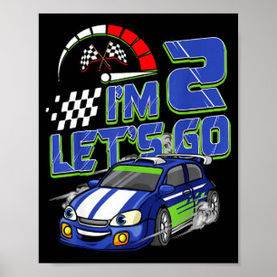 Affiche Voiture de course pour les 2 ans d'enfants Fête d'