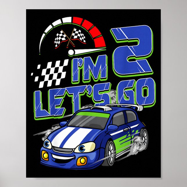Affiche Voiture de course pour les 2 ans d'enfants Fête d' (Devant)