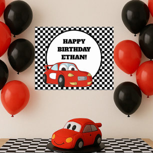 Affiche Voiture de course rouge Fête d'anniversaire à dami