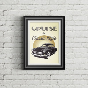 Affiche Voiture de la vieille école avec texte de style ré