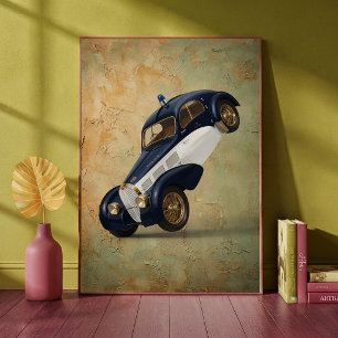 Affiche Voiture de police classique vintage faisant une ro