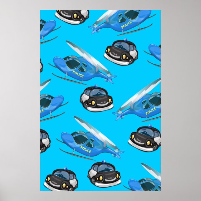 Affiche Voiture de police et hélicoptère (Devant)