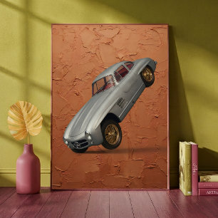 Affiche Voiture de sport classique vintage faisant une rou