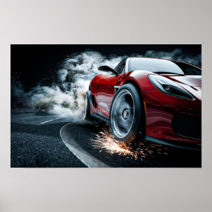 Affiche Voiture de sport de course élégante rouge en dériv