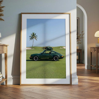 Affiche Voiture de sport verte vintage et golf