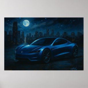 Affiche Voiture électrique élégante sous la pleine lune