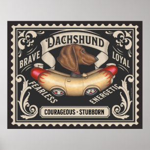 Affiche Voiture Hotdog Mignonne Dachshund