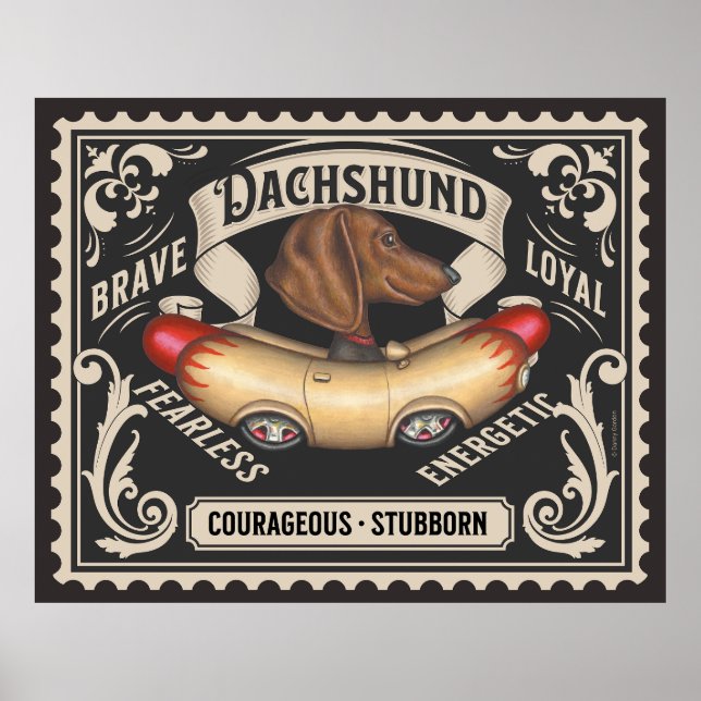 Affiche Voiture Hotdog Mignonne Dachshund (Devant)