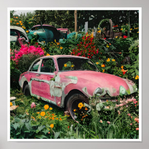 Affiche Voiture Junkyard rose