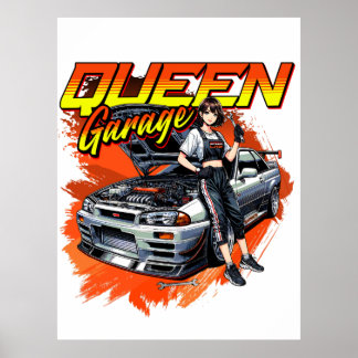 Affiche Voiture mécanique à dérive Anime - Garage Queen Ar