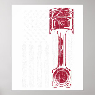 Affiche Voiture Musclée à Piston Drapeau Américain