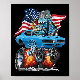 Affiche Voiture Musclée des Années 60 Patriotique Drôle Dr