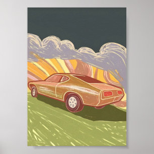 Affiche Voiture Musclée Rétro Impasto Tourbillon Route Cou