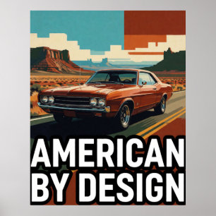 Affiche ⭐ Voiture Orange Classique Voyage Rétro