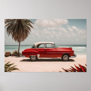 Affiche Voiture rétro Vintage sur la plage Art