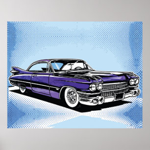 Affiche Voiture Rétro Violet Classique Art Pop Latéral