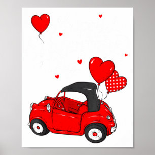 Affiche Voiture rouge avec coeurs Cadeaux de Saint-Valenti