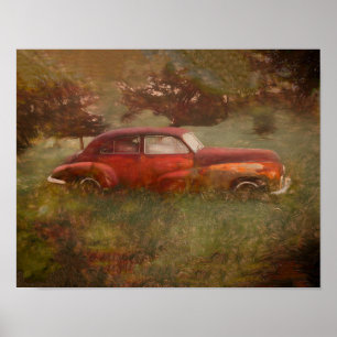 Affiche Voiture rouge vintage Antique Vieux Rustique Art r