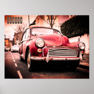 Affiche Voiture rouge vintage avec légende Classy
