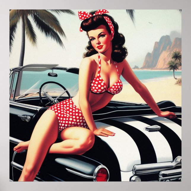 Affiche Voiture Vintage Classic Pin Up (Devant)