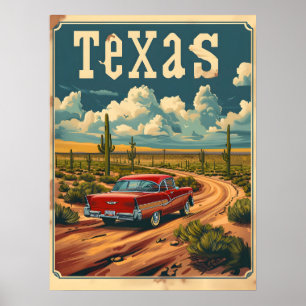 Affiche Voiture Vintage du désert du Texas