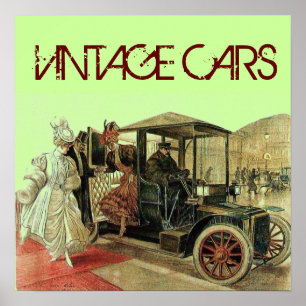 AFFICHE VOITURE VINTAGE, ÉLÉGANTES FEMMES CLASSIQUES AUTO