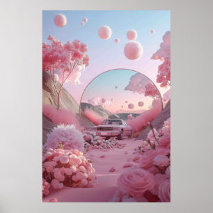 Affiche Voiture Vintage garée dans le champ de fleurs Post