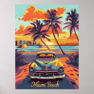 Affiche Voiture Vintage Miami Beach