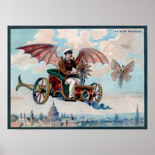 Affiche Voiture volante Steampunk géniale
