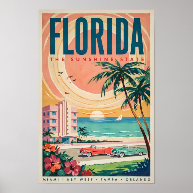 Affiche Voitures de la côte de Floride Illustration Art de (Devant)
