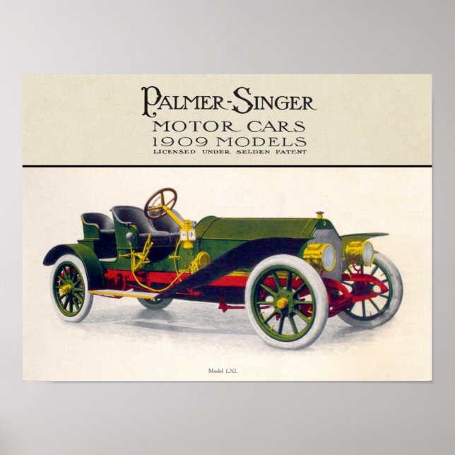 Affiche Voitures de moteur Palmer-Singer, 1909 (Devant)