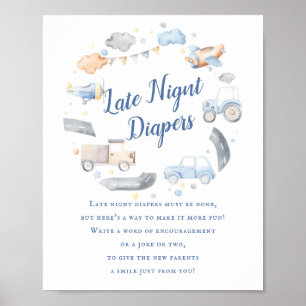 Affiche Voitures Transport Nuit En Diaper Bébé Shower