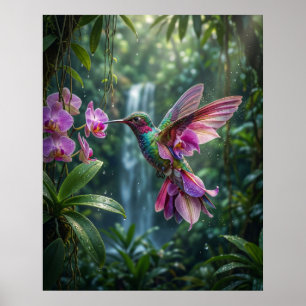 Affiche Vol de bijou d'oiseau-mouche orchidée