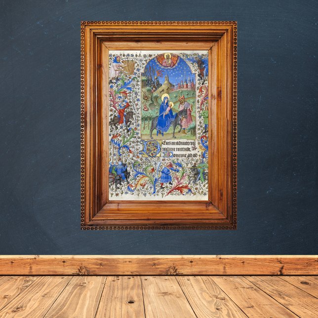 Affiche Vol de la Sainte Famille en Egypte Manuscrit médié (Holy Family Flight into Egypt Christmas Medieval Manuscript Catholic Christian Poster)
