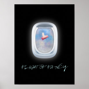 Affiche Vol d'un cochon de luxe devant une fenêtre d'avion