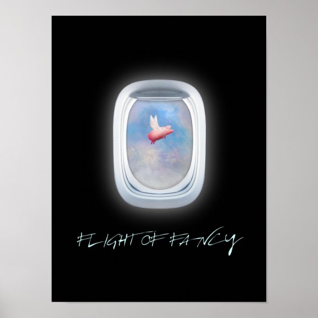Affiche Vol d'un cochon de luxe devant une fenêtre d'avion (Devant)