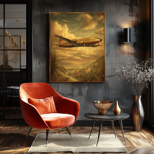 Affiche Vol Golden Age — Avion de ligne DC-6 Los Angeles