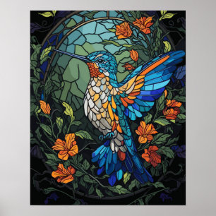 Affiche Vol Humming Oiseau Colorful Verre