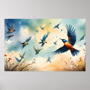 Affiche Vol Serene Bird - Oiseaux tranquilles en mouvement