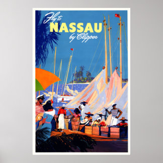 Affiche Vol vers Nassau par Clipper Vintage voyage