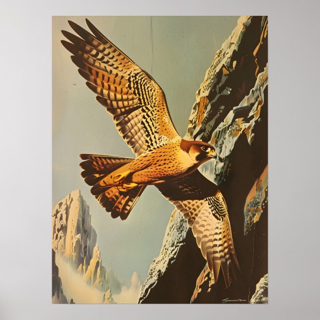 Affiche Vol vintage du Faucon Merlin (Devant)