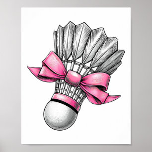Affiche Volant de badminton à noeud coquette ruban rose Ma