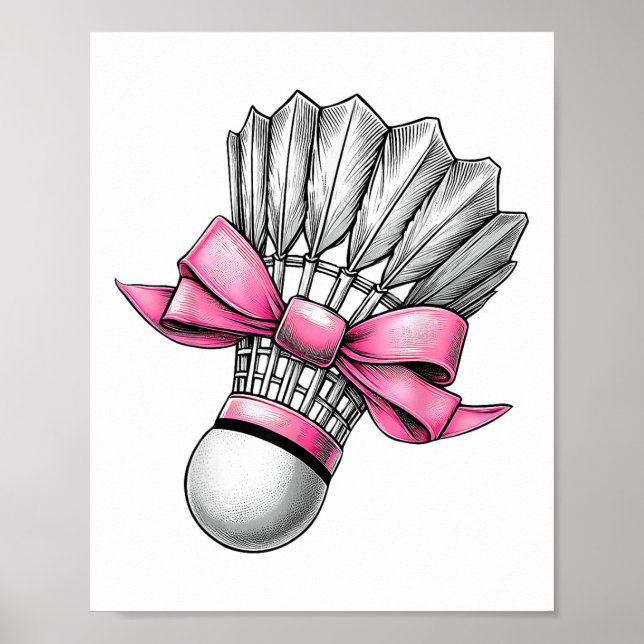 Affiche Volant de badminton à noeud coquette ruban rose Ma (Devant)