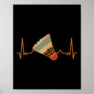Affiche Volant de badminton Court Jeu Sport Heartbeat Badm