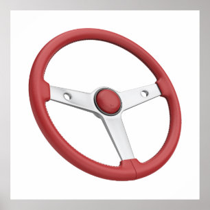 Affiche Volant de voiture vintage en cuir rouge