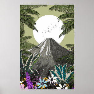 Affiche Volcan de montagne fleurie sauvage